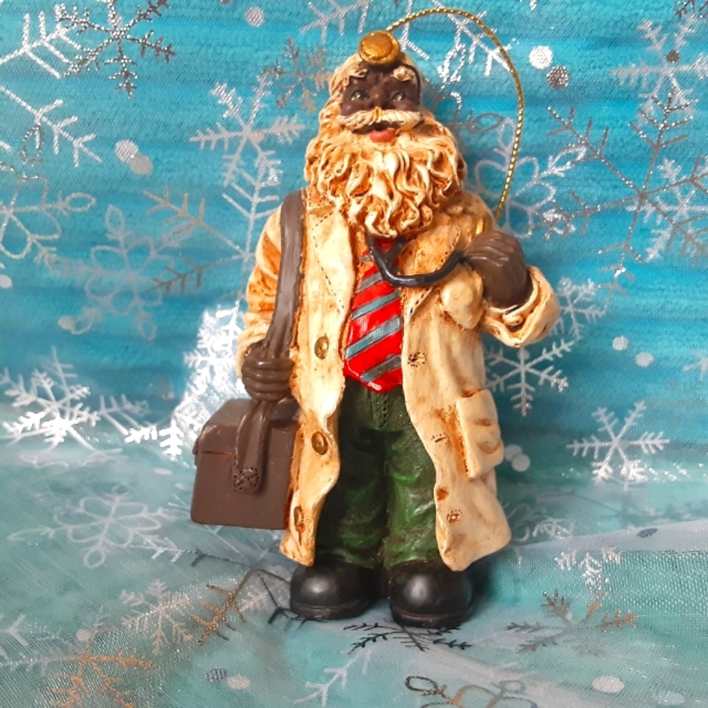 Vintage 90s Black Physician Doctor Santa Ornament